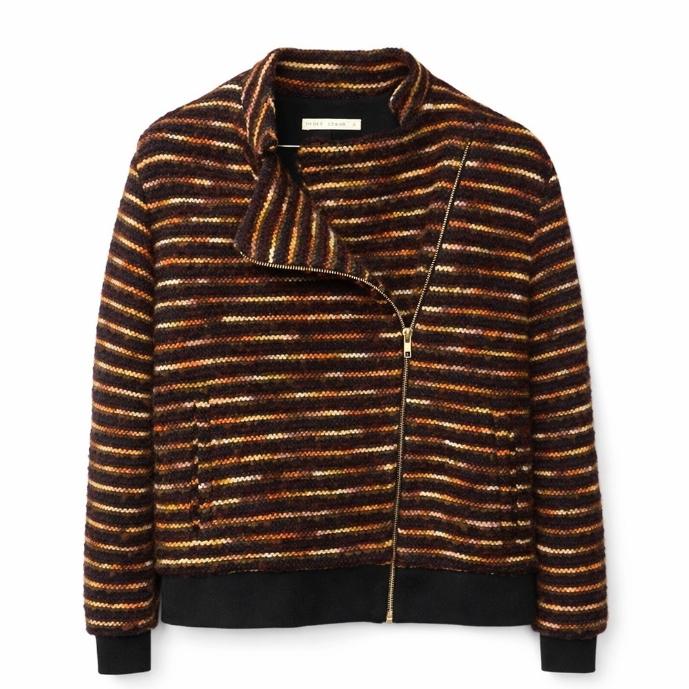 Paper Crown Asymmetrical Striped Wool Blend Bomber Jacket (091)